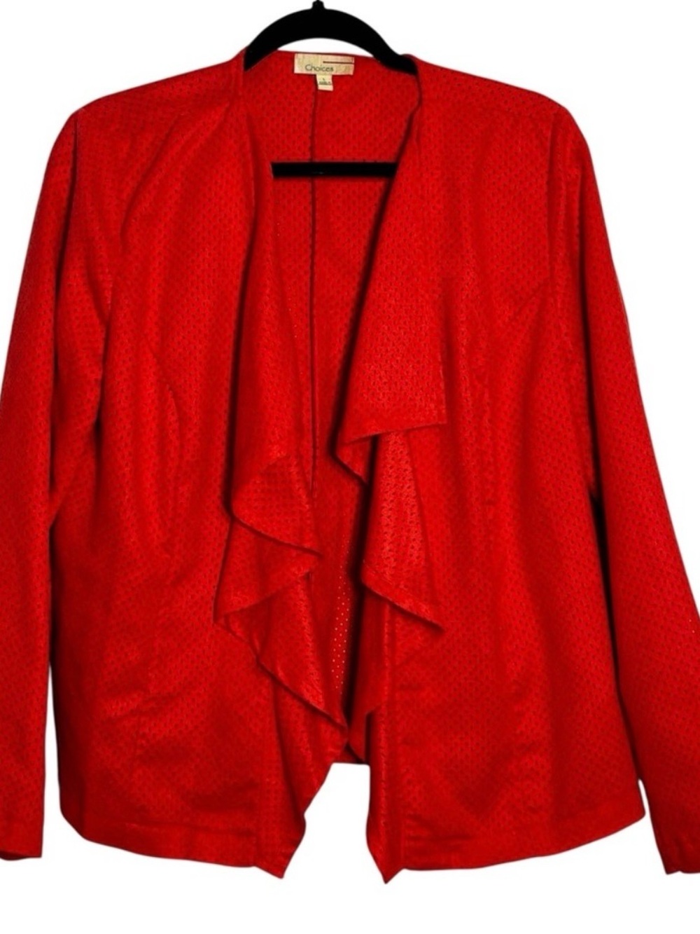 Choices Red Ruffle-Front Open Blazer